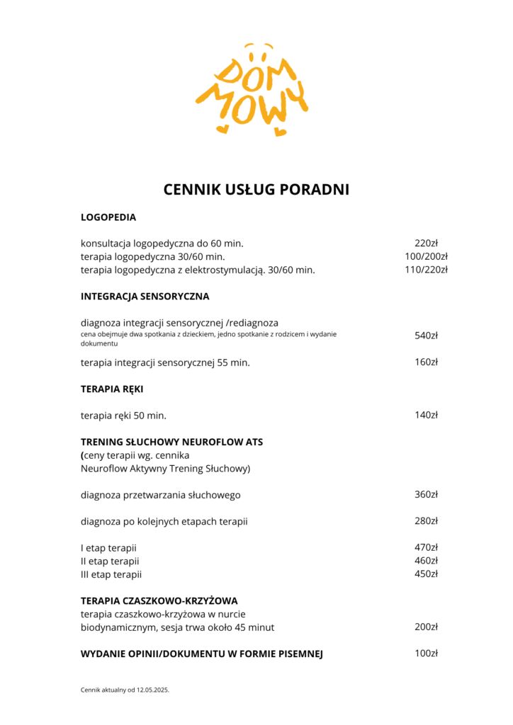 cennik poradnia logopedyczna warszawa